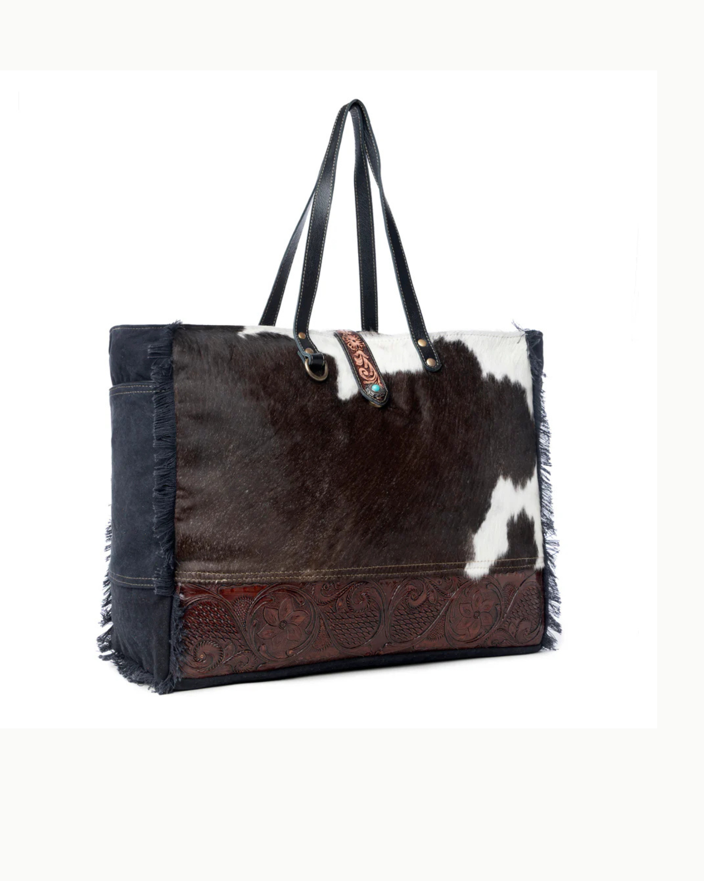 Comely Genuine Cowhide & Hand-Tooled Leather Tote Bag