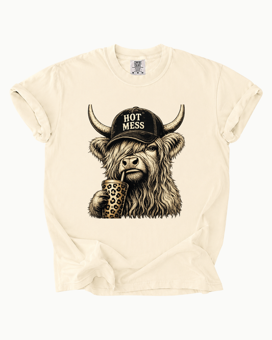 Hot Mess Highland Cow Graphic Tee