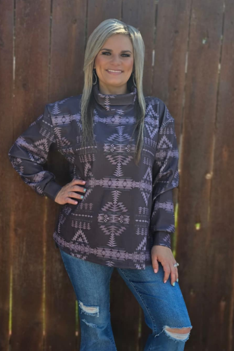 Berlin Aztec Western Mock Neck Top
