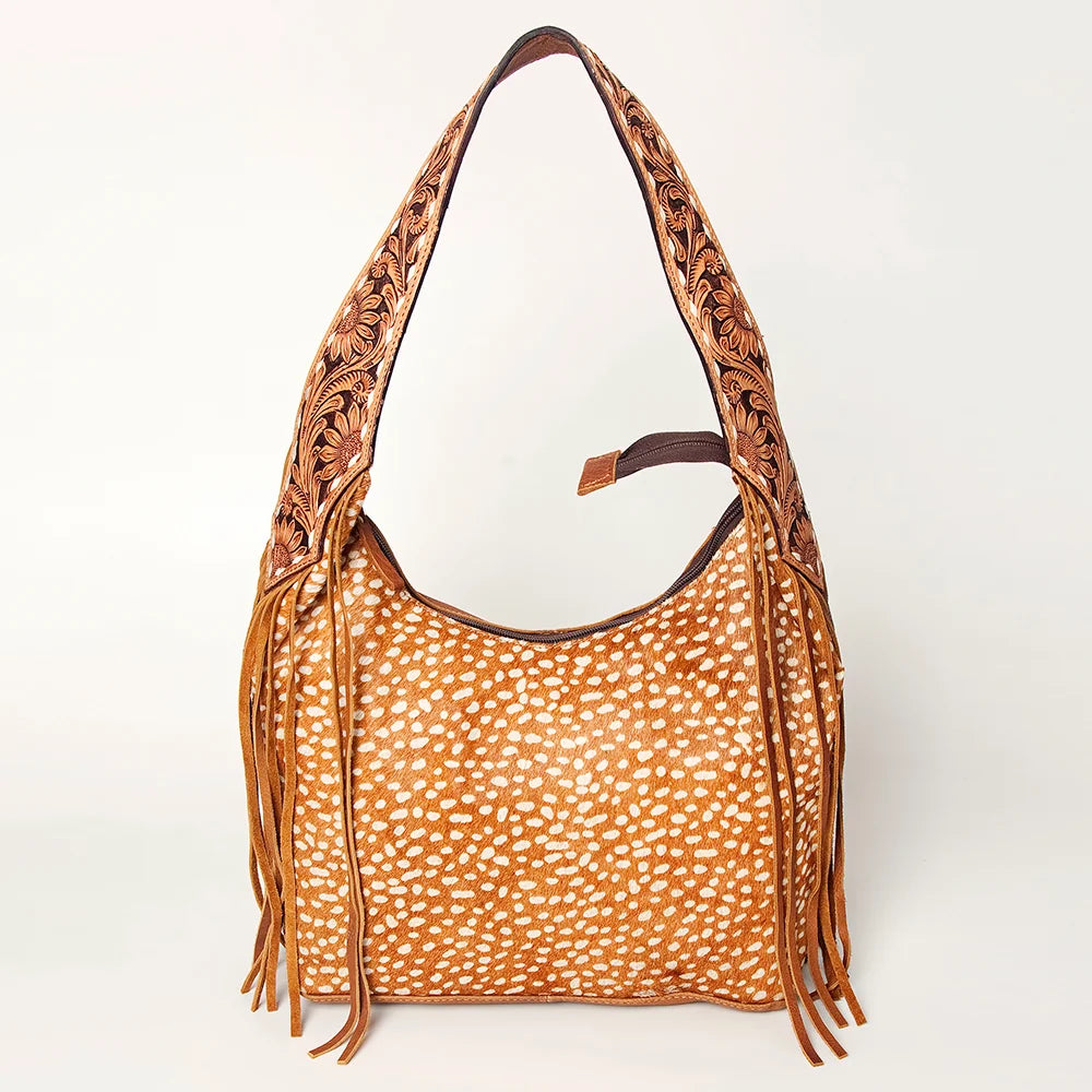 American Darling Hair-On Cowhide (hides vary) Hobo Bag Hand Tooled Genuine Leather ADBGA242