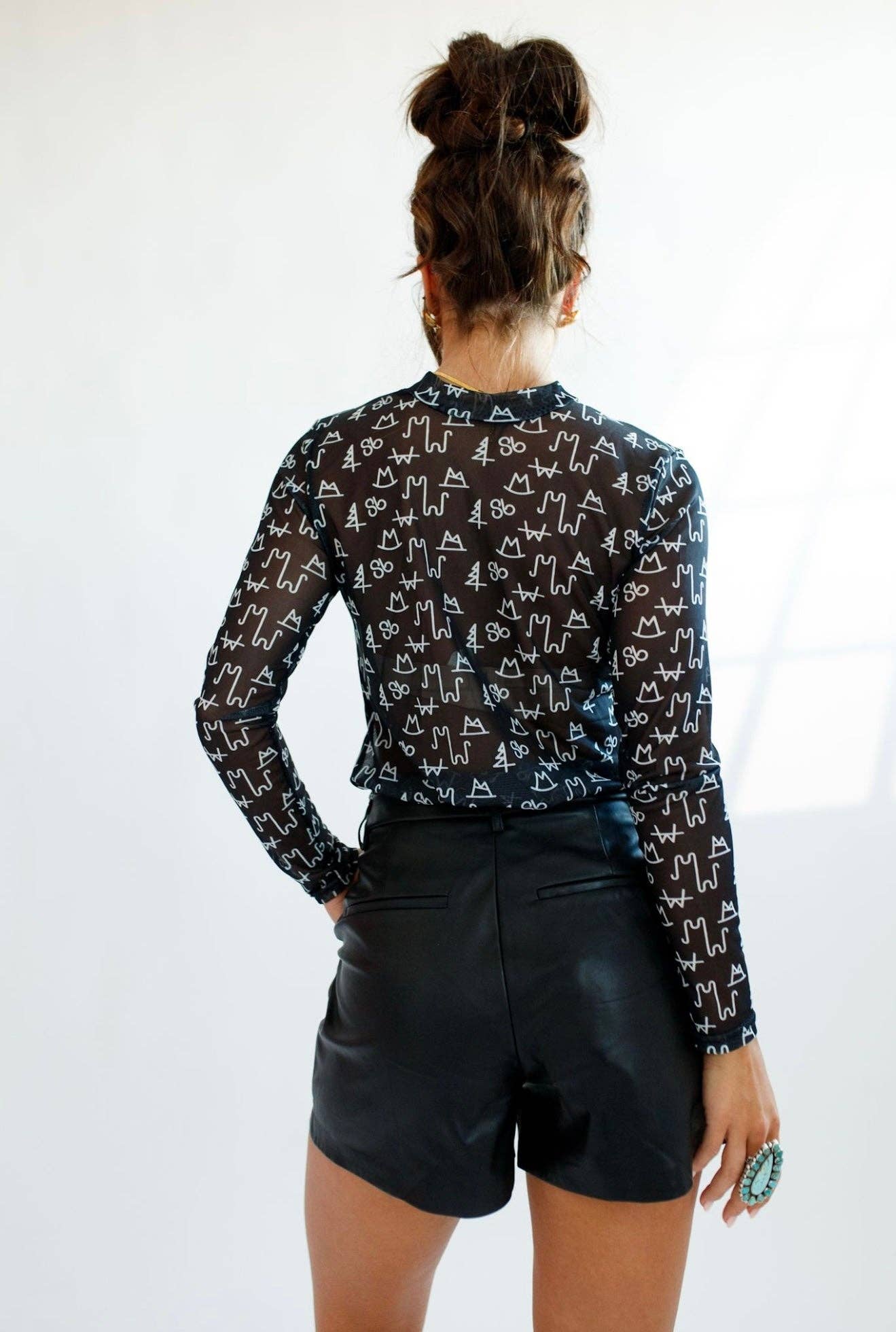 Branded & Boujee Black Western Sheer Mesh Top