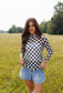 Check Yourself Black Checkerboard Sheer Mesh Top