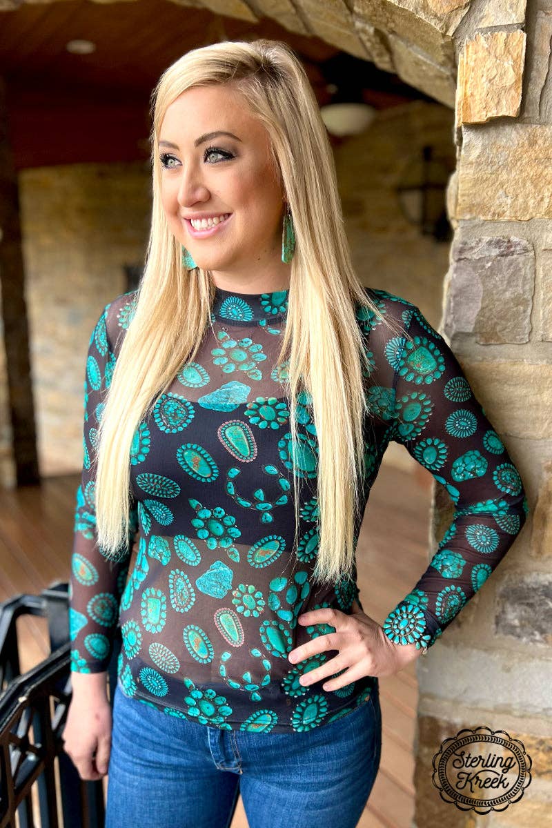 Forever in Turquoise Western Mesh Top