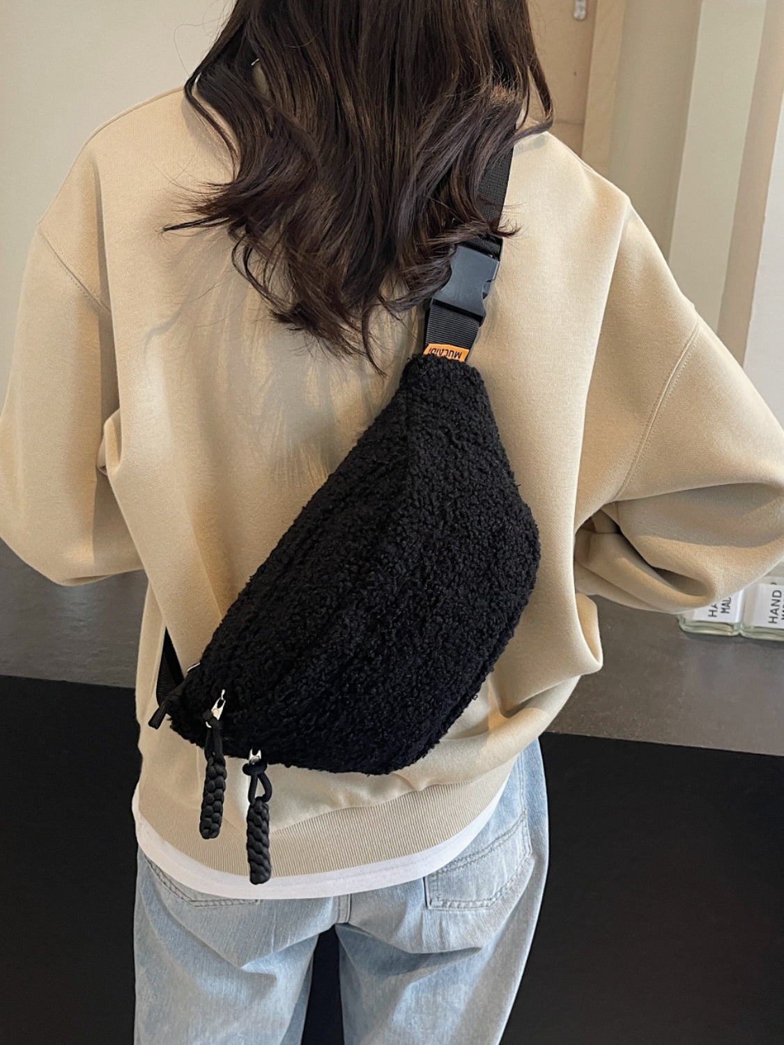 Sherpa Crossbody Bag with Adjustable Strap