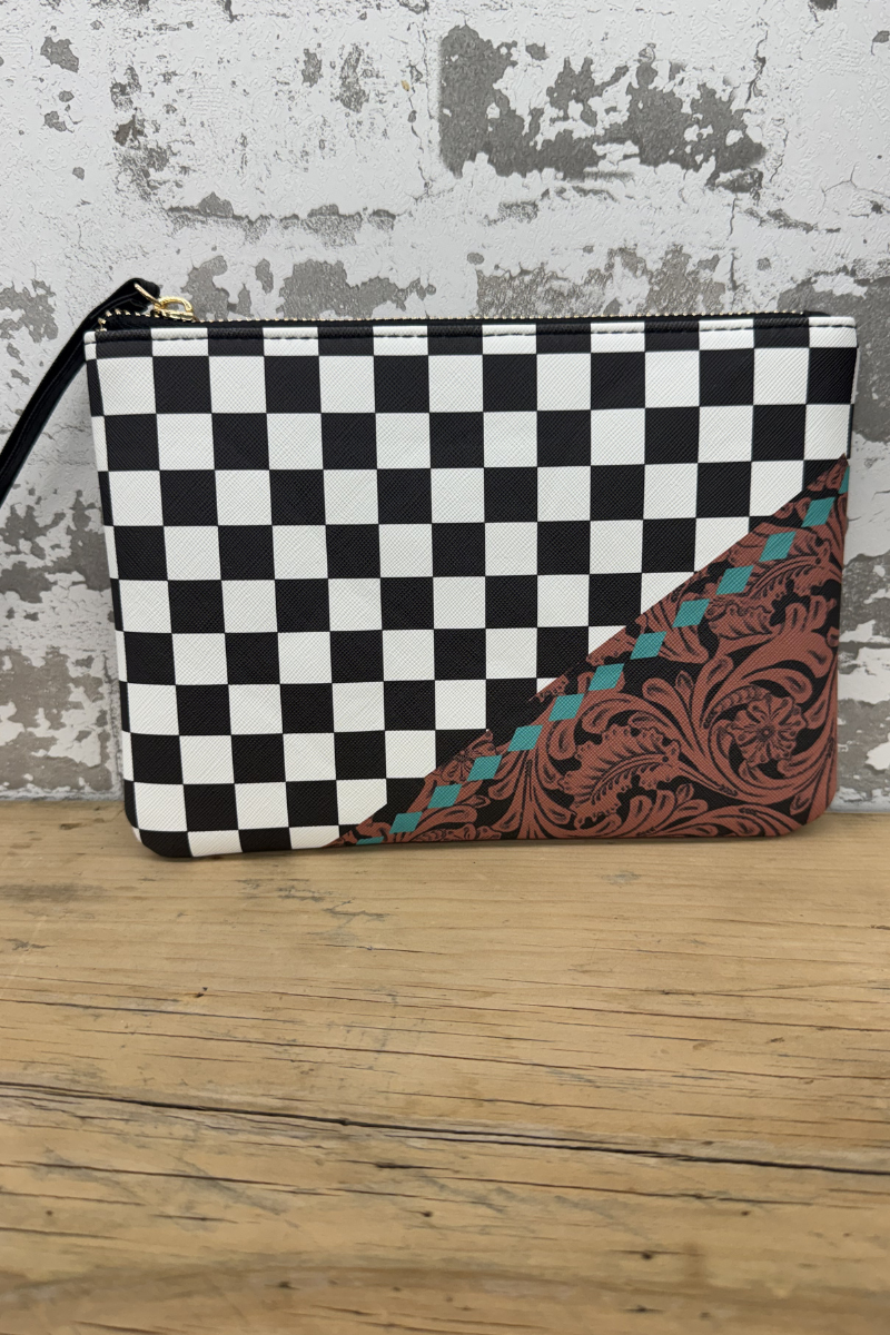 Cowgirl Check Tooled Cosmetic Bag