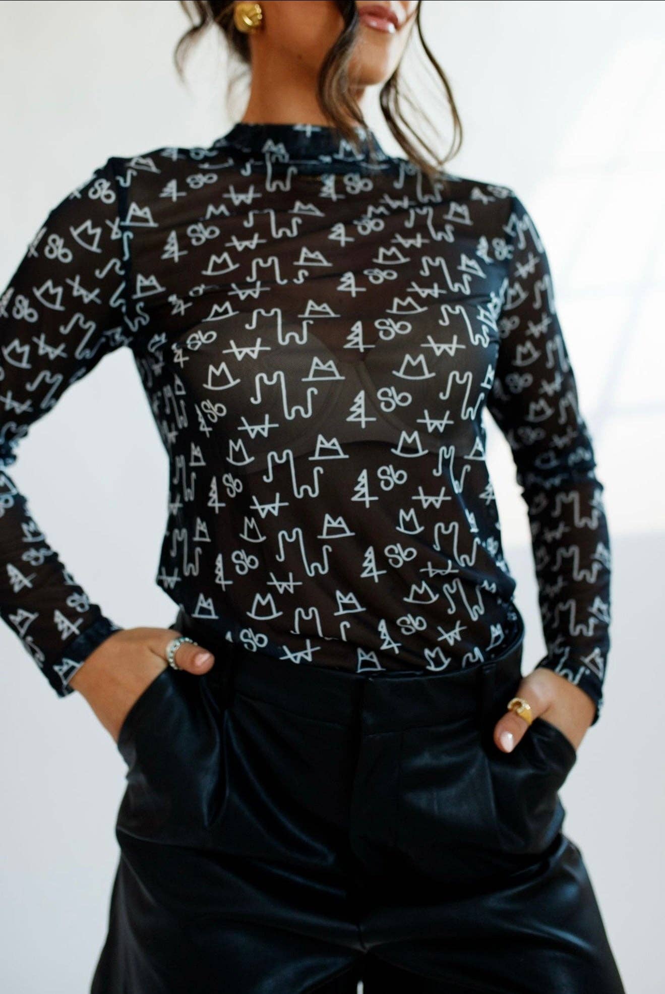 Branded & Boujee Black Western Sheer Mesh Top