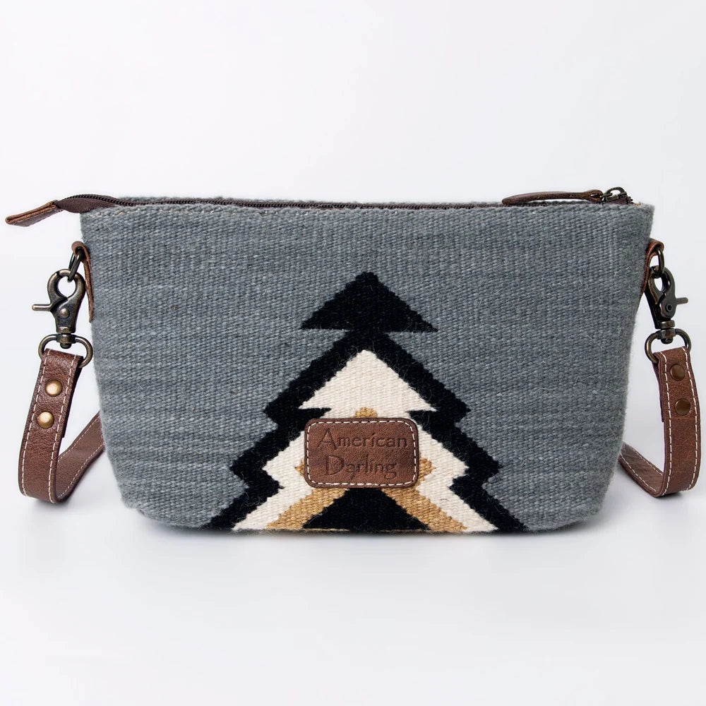 American Darling Handwoven Saddle Blanket Crossbody Bag Genuine Leather Trim ADBG1008C