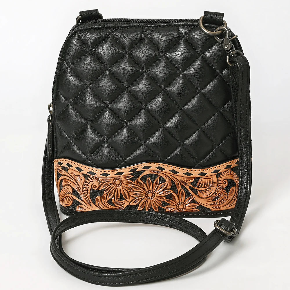 American Darling Quilted Leather Crossbody | Hand-Tooled Floral Accent Bag ADBG1679
