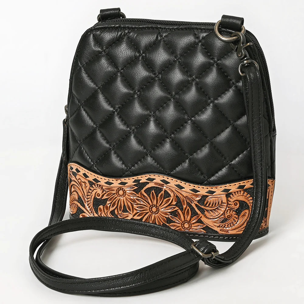 American Darling Quilted Leather Crossbody | Hand-Tooled Floral Accent Bag ADBG1679