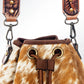 American Darling Hand Tooled Floral Leather & Hair-On Cowhide (Hides Vary) Western Bucket Bag SKU: