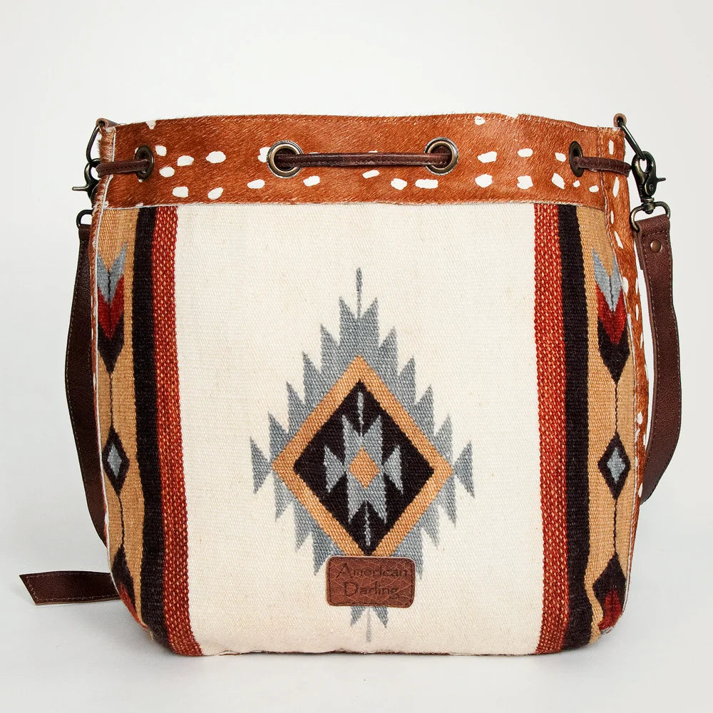 American Darling Hand Woven Saddle Blanket & Hair-On Cowhide Western Bucket Bag ADBG574