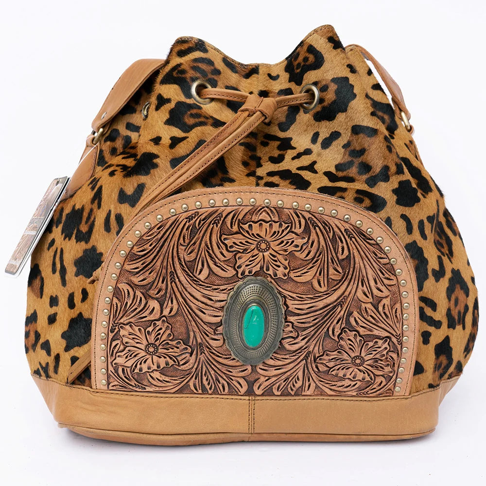 Bucket Hair On Leopard (Hides Vary) Genuine Western Leather Women Bag ADBGI226A