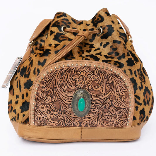 Bucket Hair On Leopard (Hides Vary) Genuine Western Leather Women Bag ADBGI226A