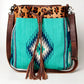 American Darling Aztec Woven Saddle Blanket & Leopard Cowhide Boho Bucket Bag ADBG574D9