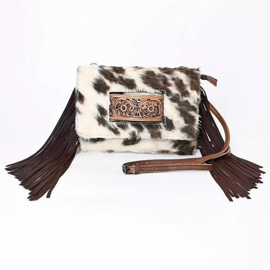 American Darling Hand Tooled Leather Small Cross body Bag with Hair-On Cowhide ADBG360BRW