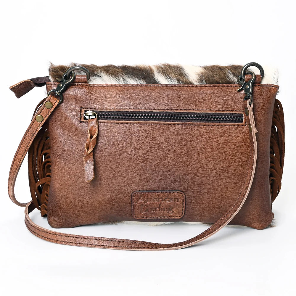 American Darling Hand Tooled Leather Small Cross body Bag with Hair-On Cowhide (Hides Vary) ADBG360BRW