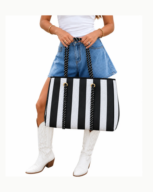 Black & White Striped Neoprene Tote Bag
