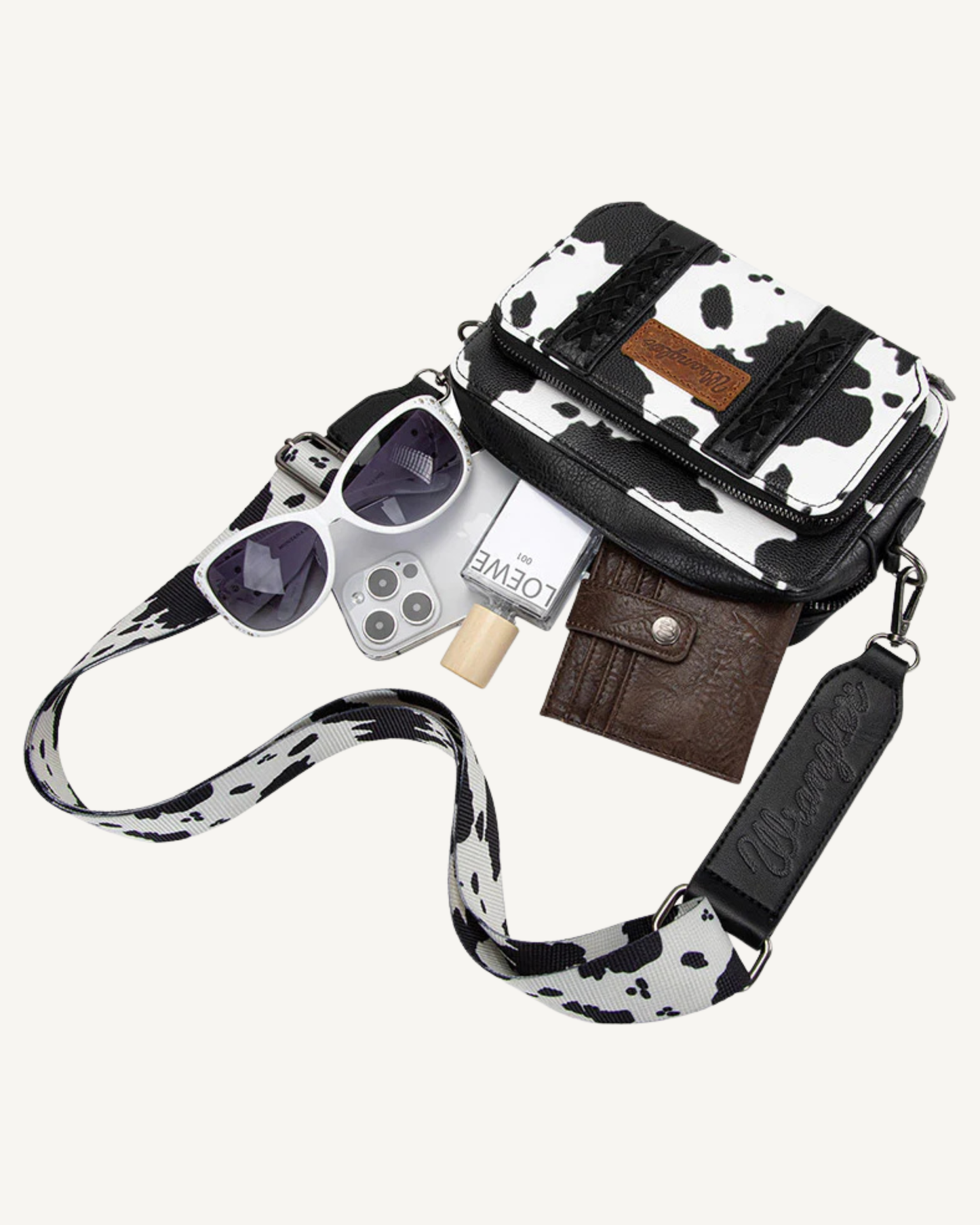 Wrangler Black & White Cow Print Crossbody Purse