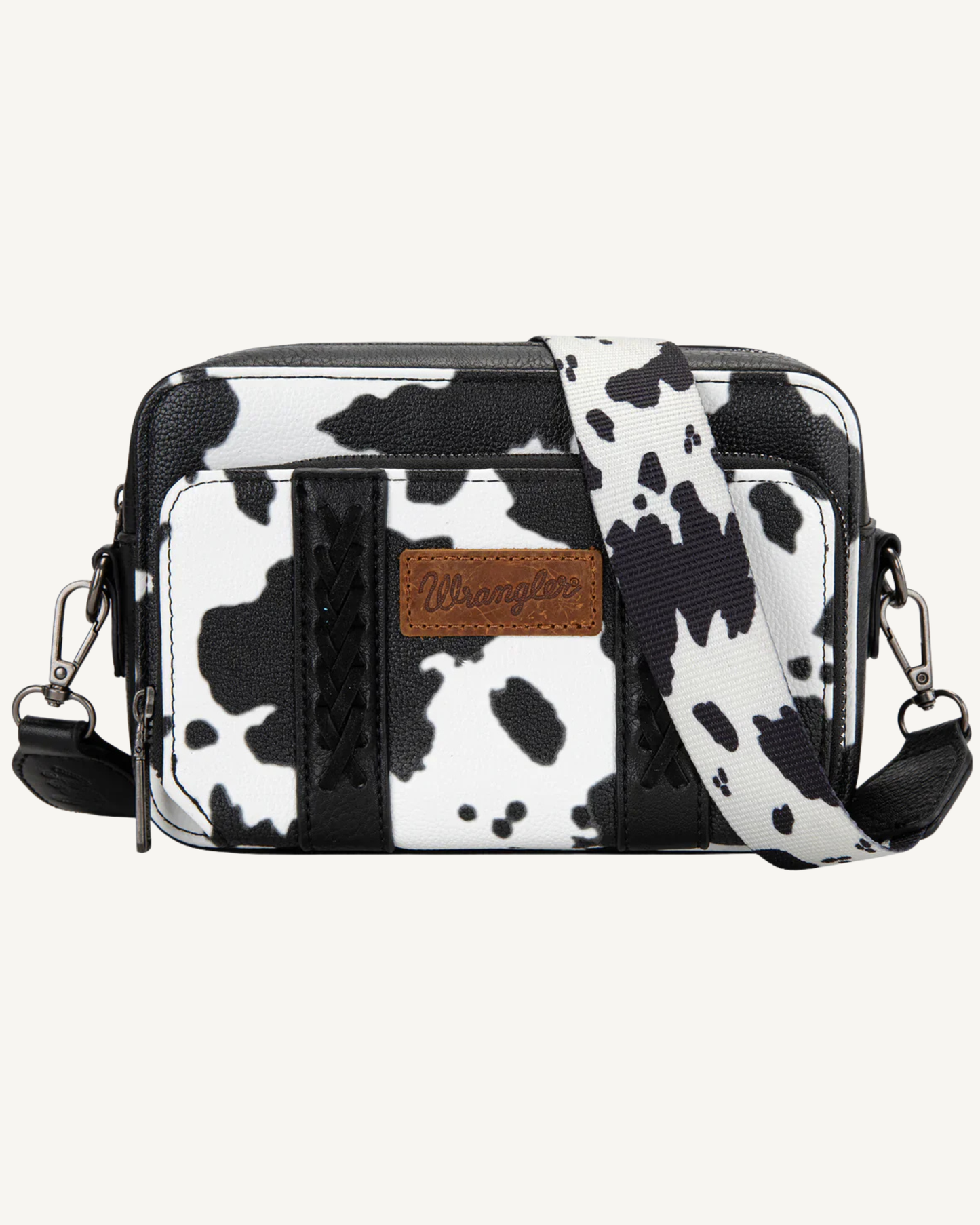 Wrangler Black & White Cow Print Crossbody Purse