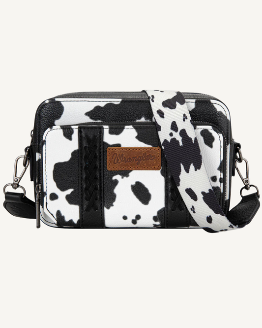 Wrangler Black & White Cow Print Crossbody Purse