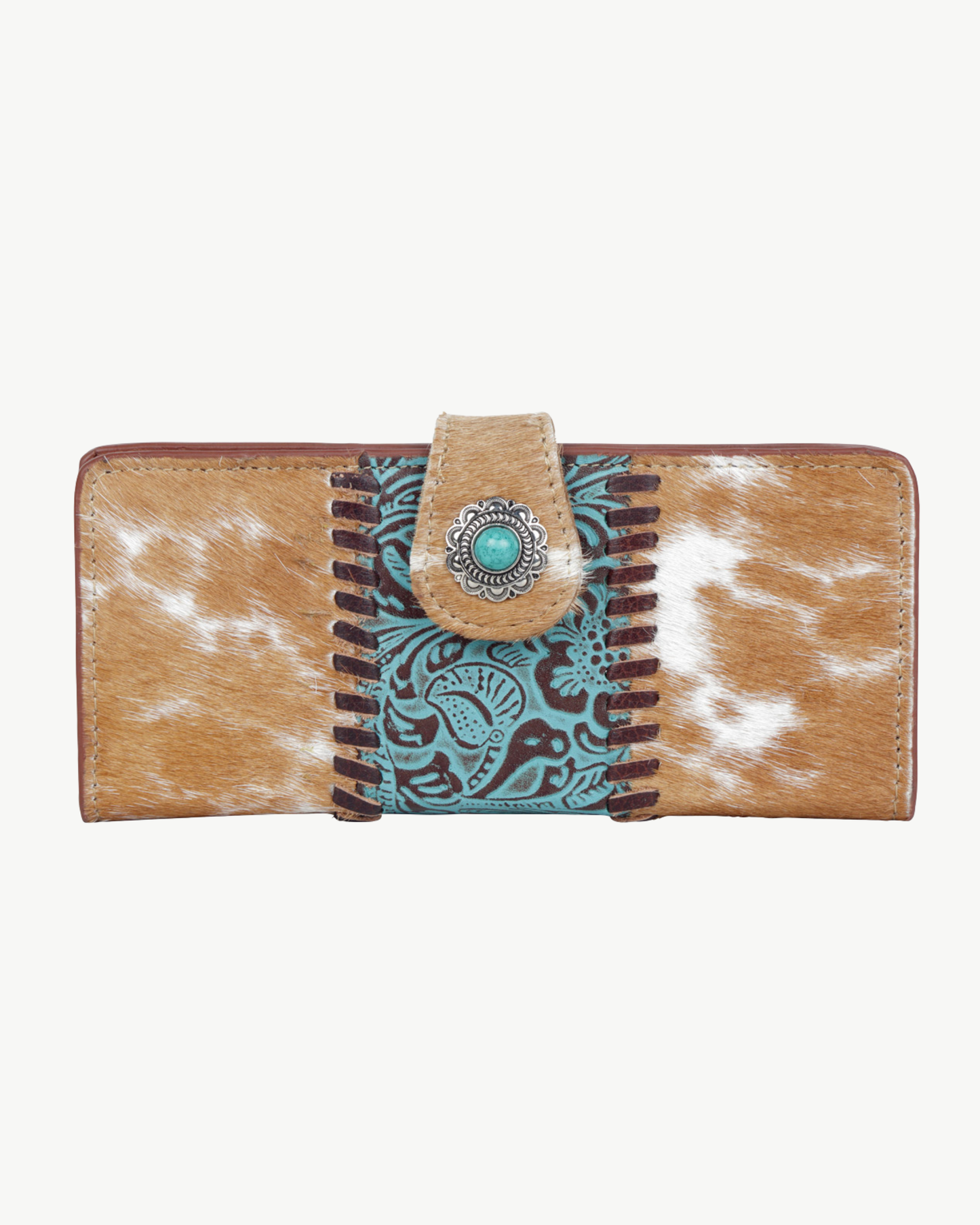 Bleu Hand-Tooled Leather & Hair-On Hide Wallet