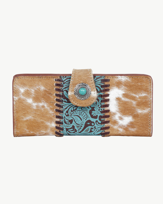Bleu Hand-Tooled Leather & Hair-On Hide Wallet