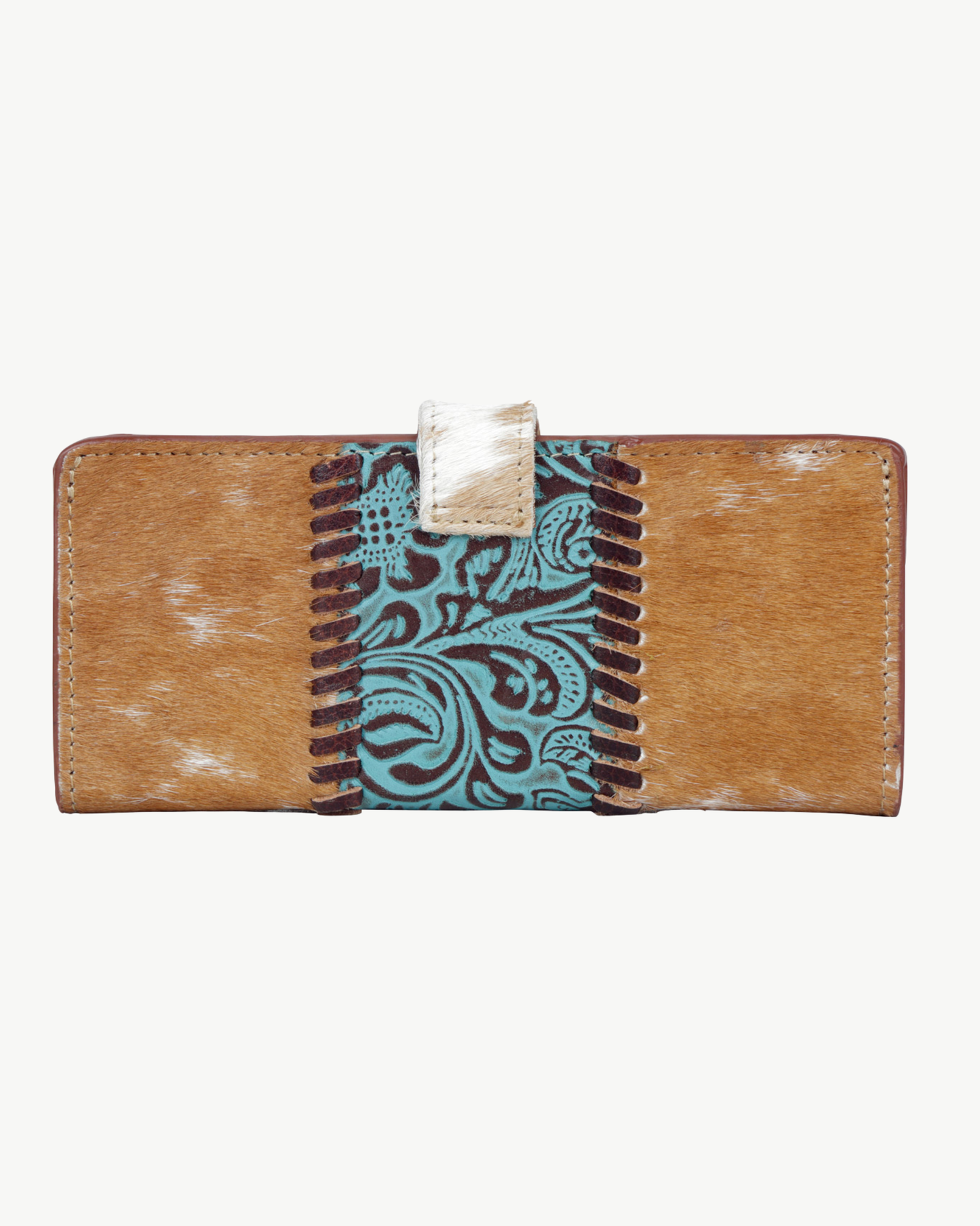 Bleu Hand-Tooled Leather & Hair-On Hide Wallet