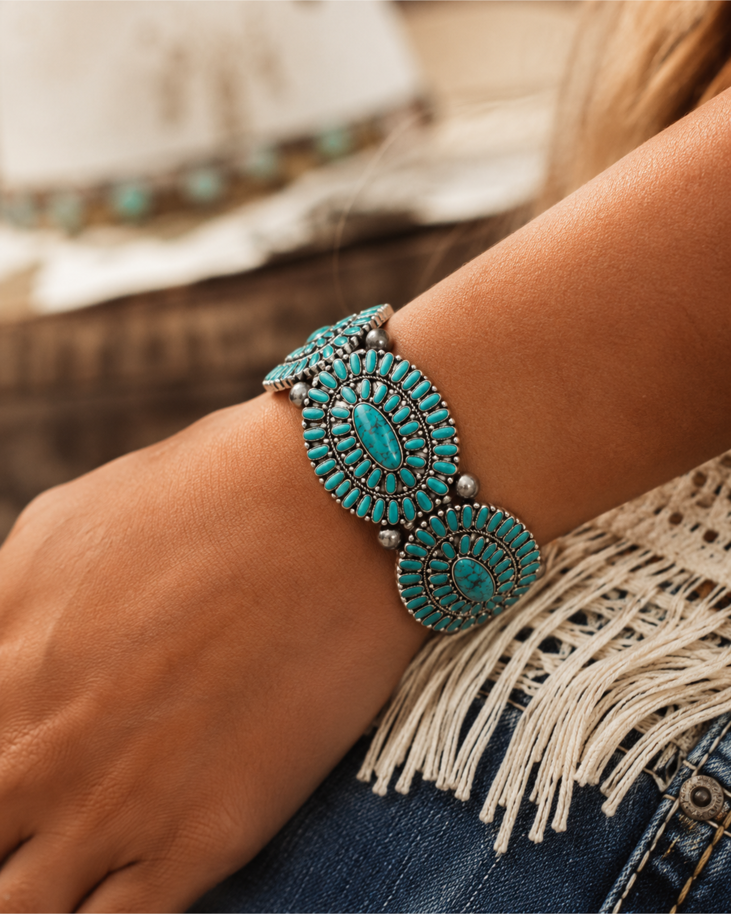 Turquoise Trail Western Concho Stretch Bracelet