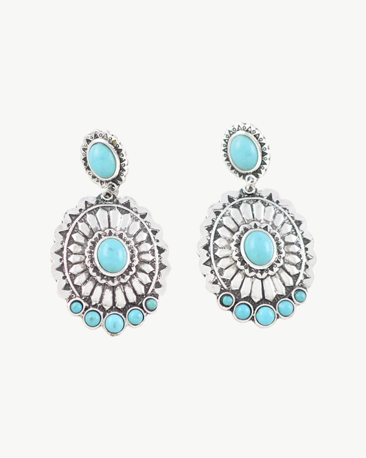 Turquoise Concho Western Statement Earrings