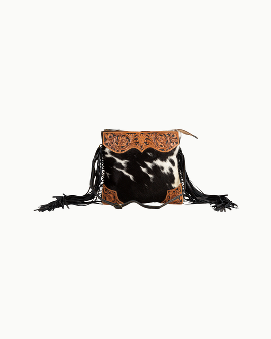 Tumbleweed Trail Hand-Tooled Leather & Cowhide Fringe Crossbody Bag