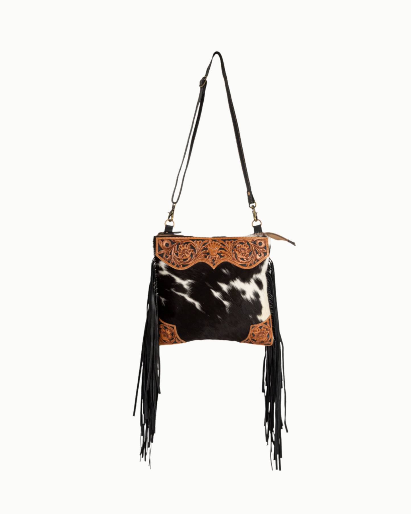 Tumbleweed Trail Hand-Tooled Leather & Cowhide Fringe Crossbody Bag