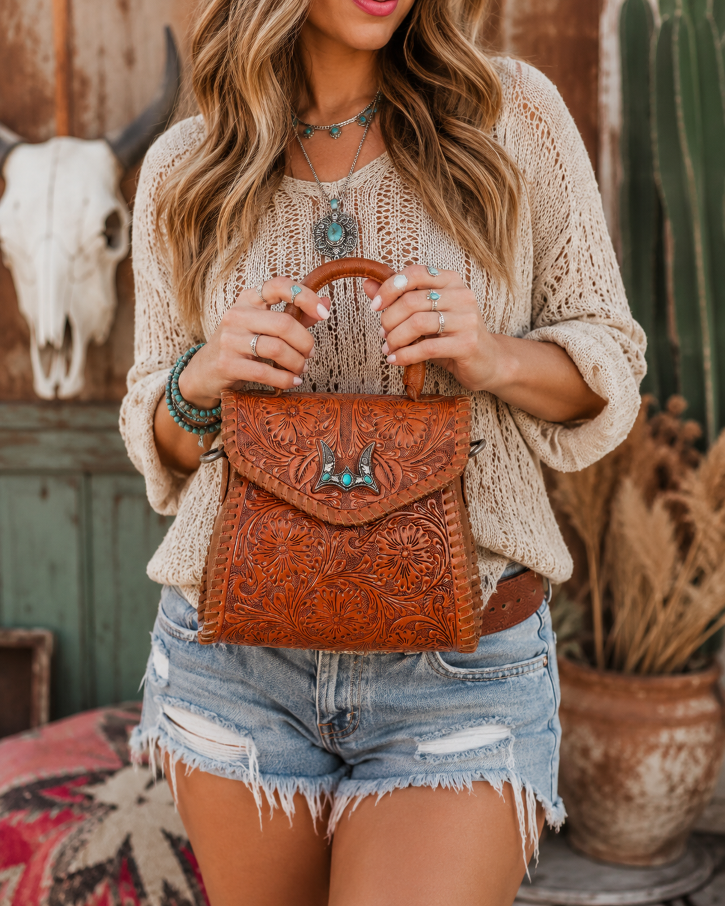 Loyal West Hand-Tooled Leather & Calfskin Mini Crossbody Bag