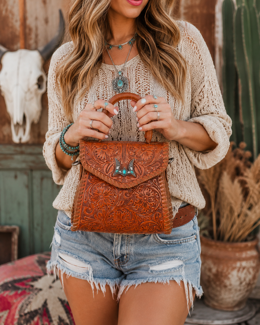 Loyal West Hand-Tooled Leather & Calfskin Mini Crossbody Bag