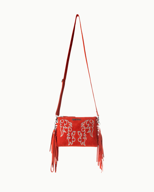 Boot Stitch Suede Fringe Crossbody Bag