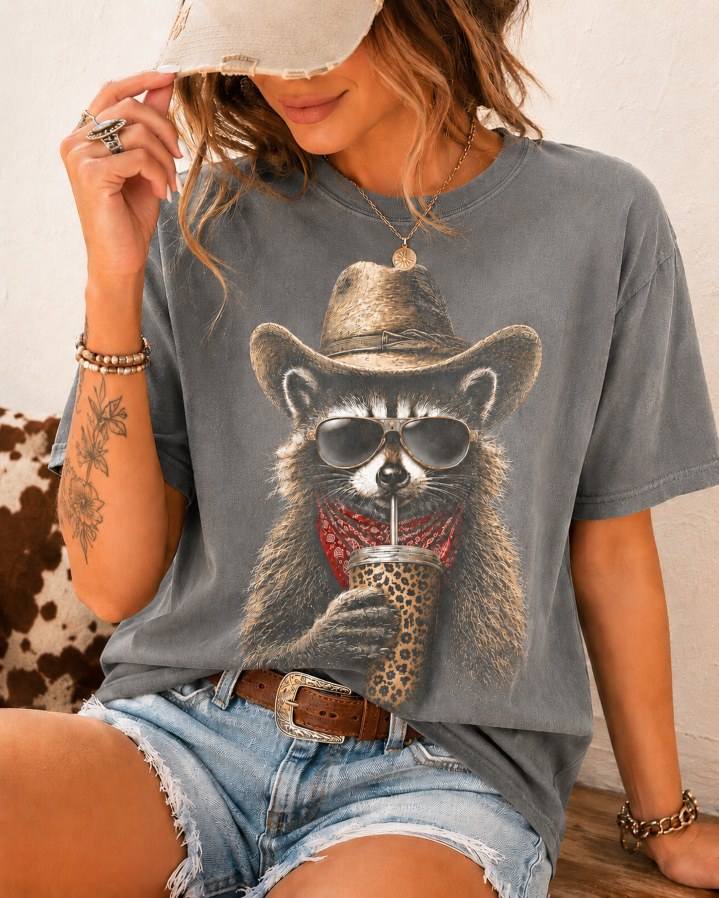 Cowgirl Raccoon Comfort Colors Graphic Tee