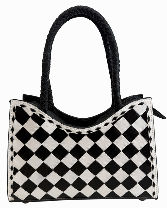 Black Checkered Crossbody Tote