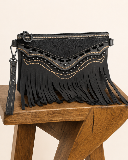 Montana West Tooled Fringe Crossbody Clutch