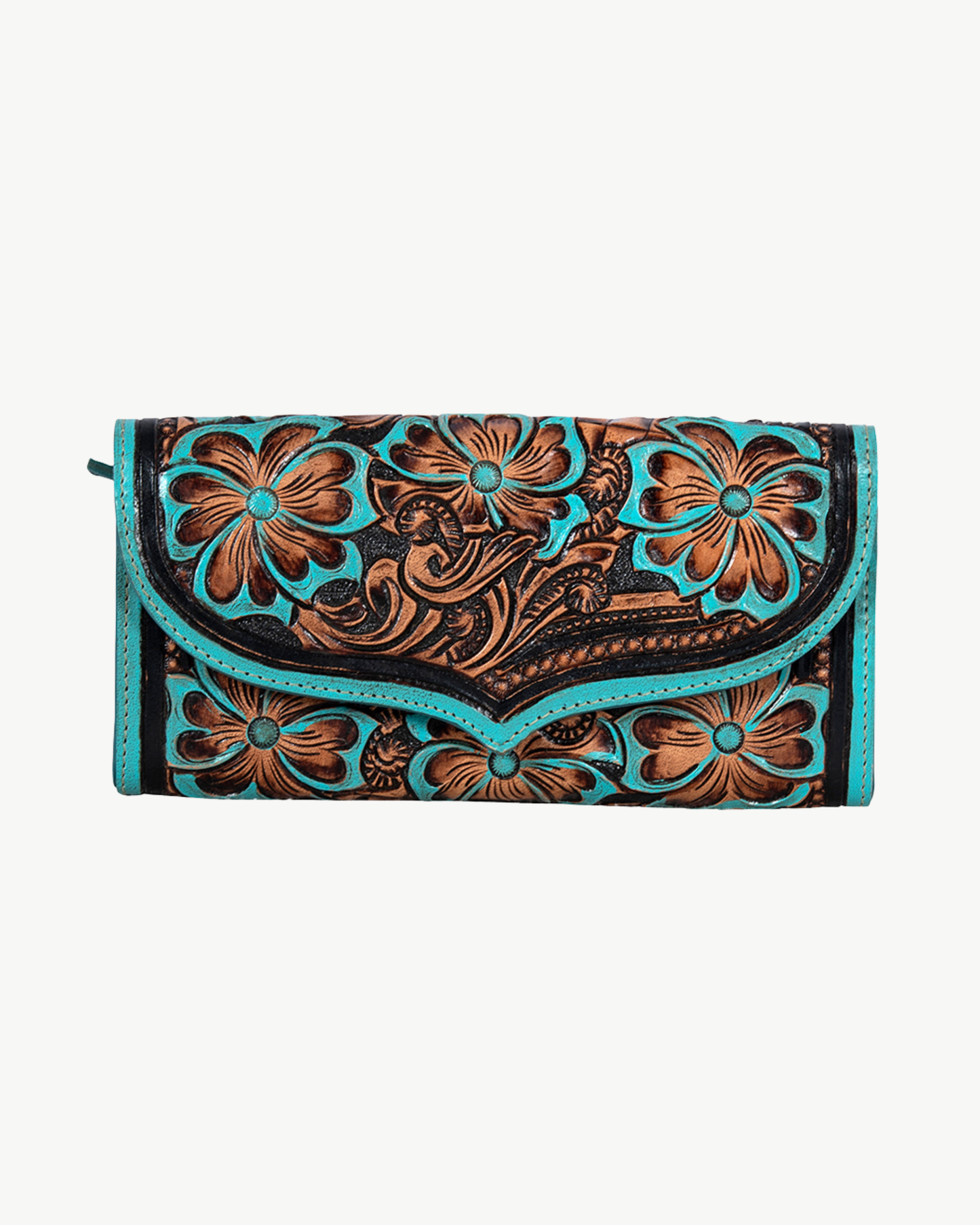 Turquoise Bloom Hand-Tooled Leather Wallet