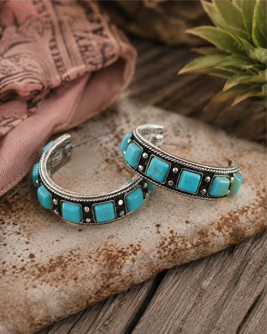 Turquoise Trail Western Concho Hoop Earrings