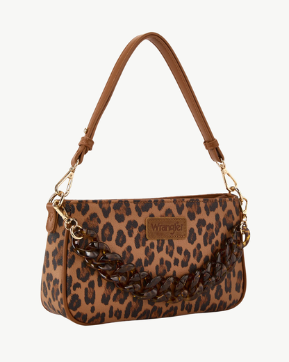 Wrangler Leopard Print Shoulder Bag with Chain Detail