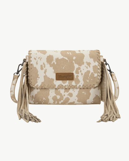 Wrangler Cow Print Fringe Crossbody Bag