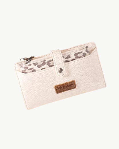 Wrangler Wild Thing Leopard Print RFID Wallet & Wristlet Set – Beige, Jean or Brown