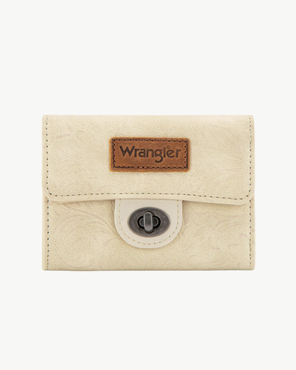 Wrangler Tooled in Bloom Floral Embossed RFID Trifold Wallet – Black or Beige