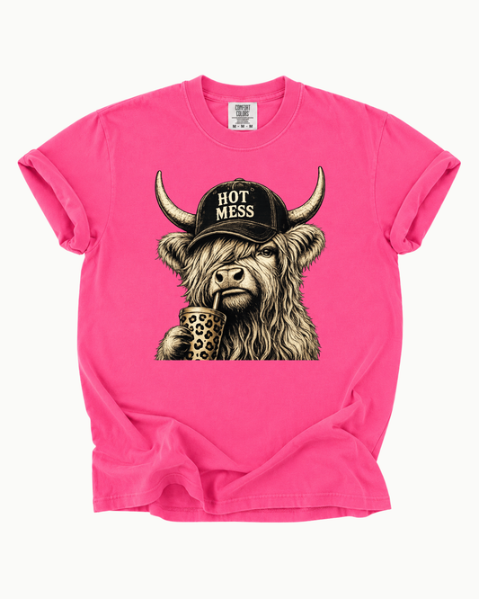 Hot Mess Highland Cow Graphic Tee