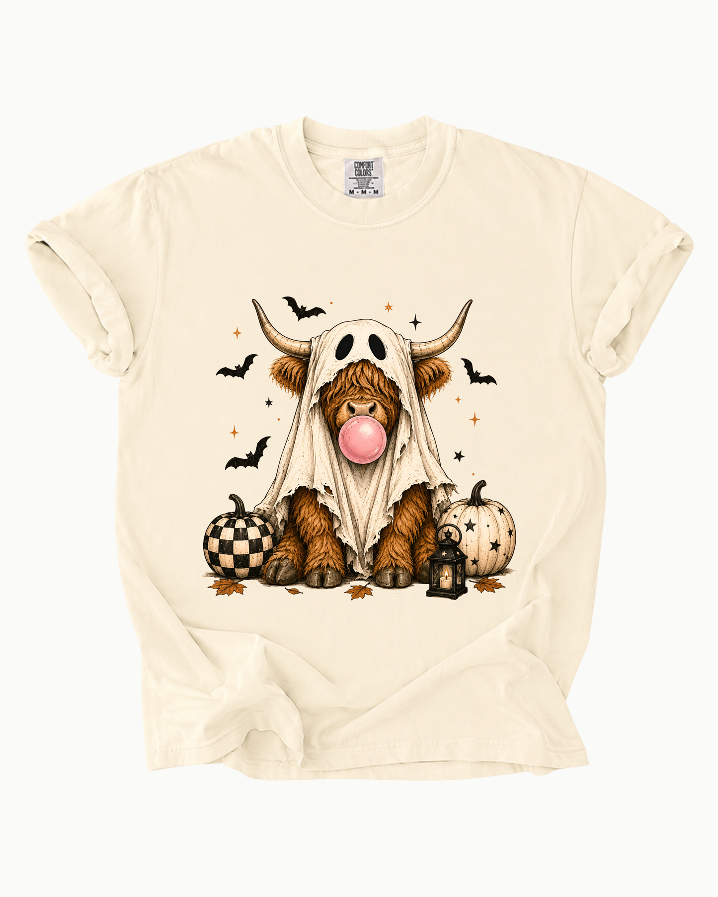 Ghost Highland Cow Comfort Colors Ivory Graphic Tee