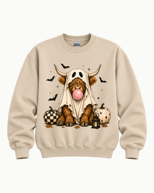 Ghost Highland Cow Graphic Sweatshirt