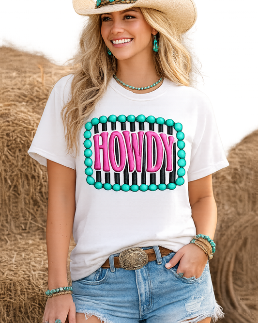 Howdy Turquoise & Pink Comfort Colors Tee
