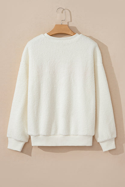 HOWDY Patched Round Neck Sherpa Sweatshirt