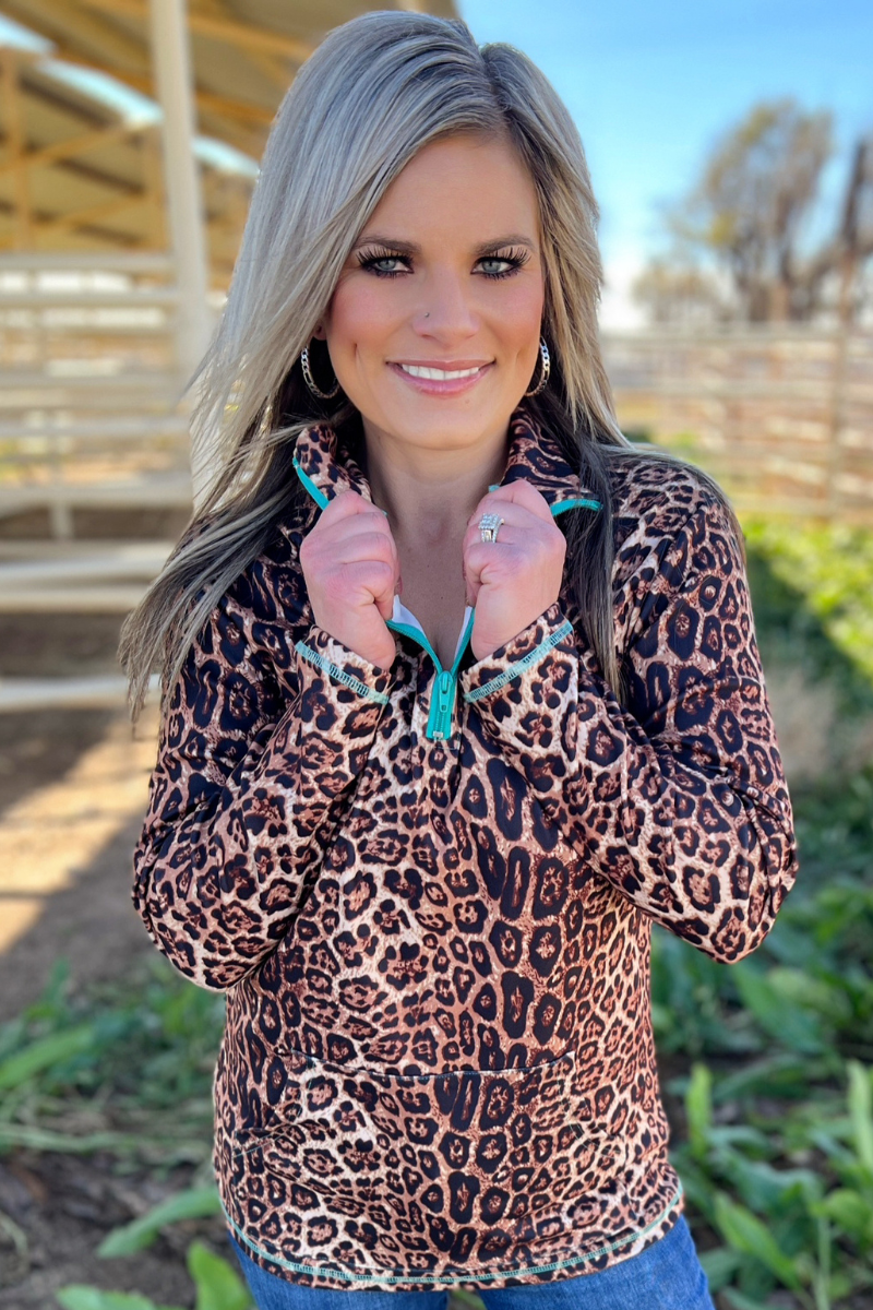 Hear Me Roar Leopard Quarter-Zip Pullover