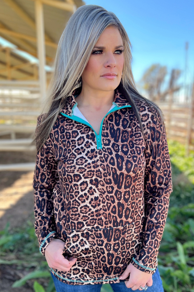 Hear Me Roar Leopard Quarter-Zip Pullover